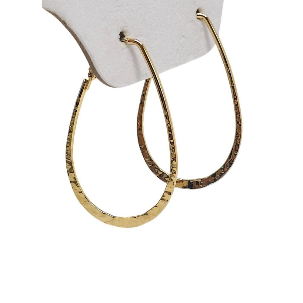 Gold Tone Hammered Hoop Earrings Vintage 1980s Glam